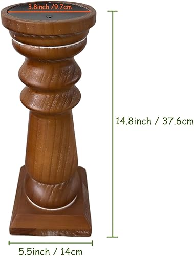 Miniatura 2 de Portavelas de pilar de madera de 14 pulgadas de alto, hecho a mano, portavelas de granja marrón antiguo para velas de pilar, portavelas decorativos