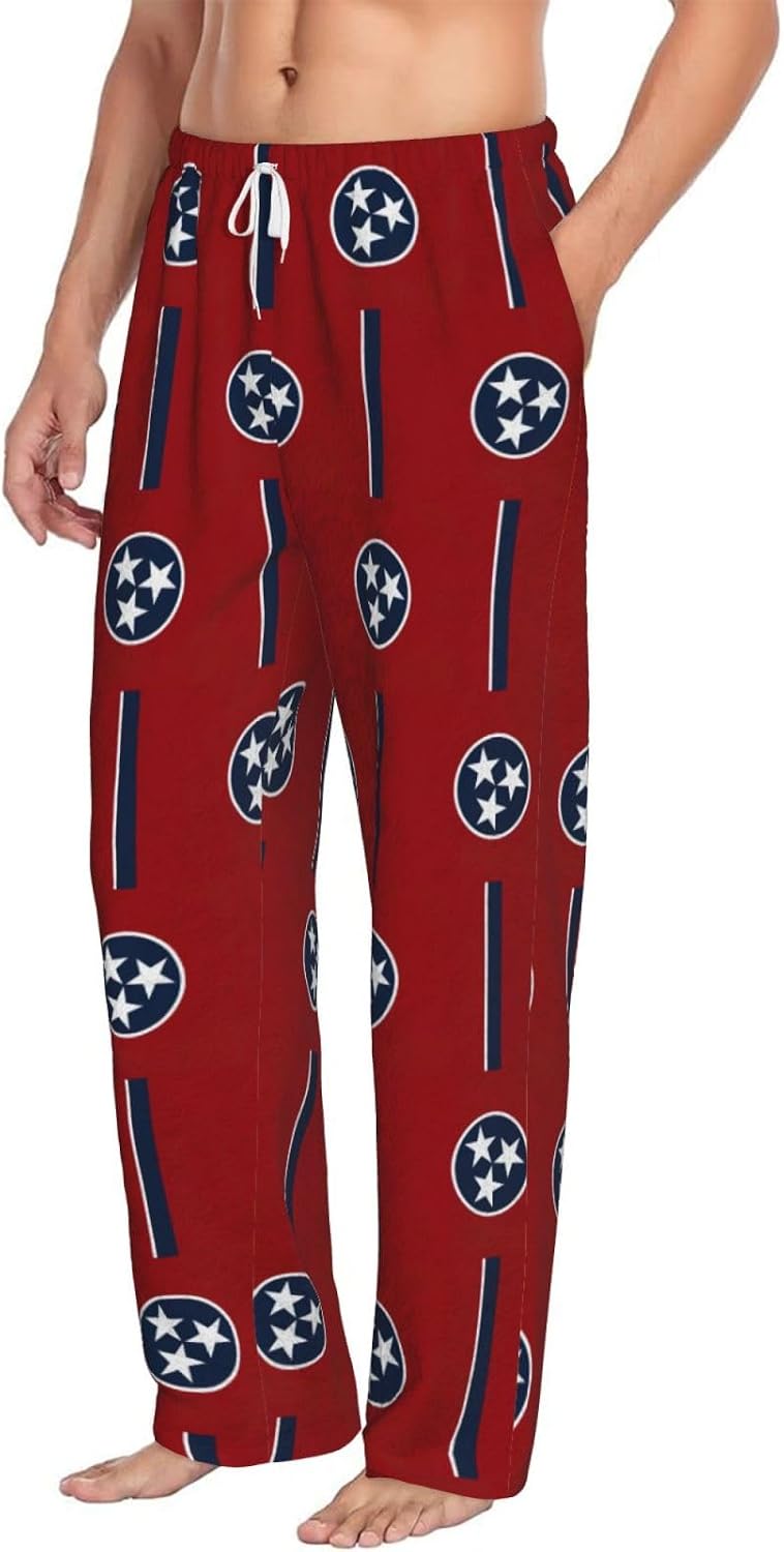 Tennessee State Flag Print Mens Flannel Pajama Pants,Warm Christmas Pjs,Comfortable Lounge Pants for Men