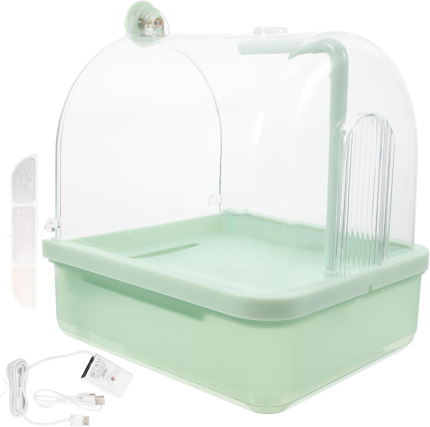 Automatic Bird Bath Tub with 180° Rotating Sprayer, Hanging Green Parrot Cage Bath Accessory for Conures and Parakeets Indoor Use