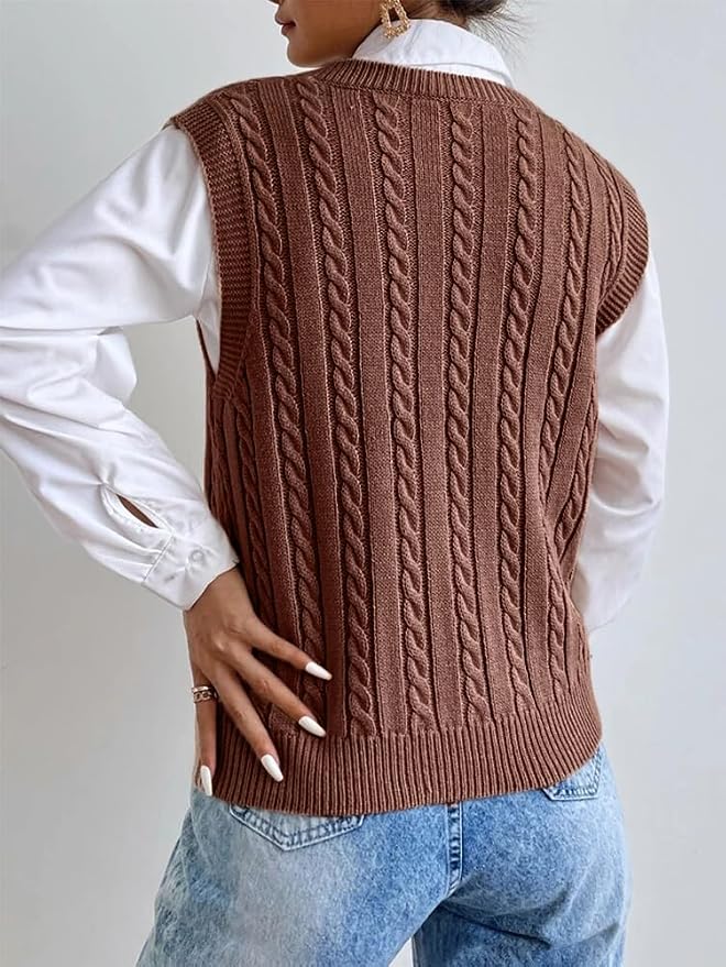 ORANDESIGNE Pull sans Manche Femme Hiver Chaud Chic et Élégant Gilet Tricoté Legere Pullover Sweat Debardeur Ribbed Pull-Over Chandail Knitted Sweater Top Haut Abricot XS