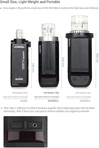 Vista 29 de Godox AD300Pro - Luz flash estroboscópica para exteriores, 2.4G inalámbrica 300 Ws TTL 1/8000s 320 veces flash de potencia completa, batería