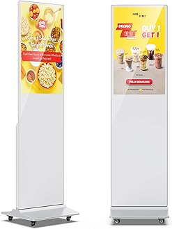 JIYANG 32 Inch Digital Signage Display, Indoor Floor Standing Advertising Display Kiosk Android System,Commercial LCD Totem,Store Displays Screens and Lifetime CMS System(White)
