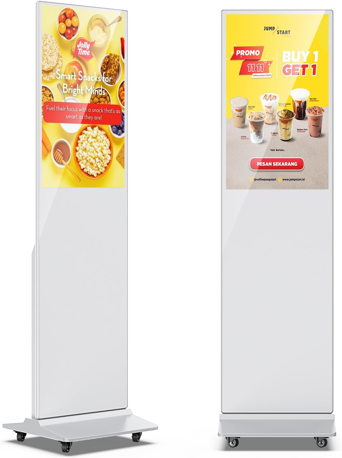 JIYANG 32 Inch Digital Signage Display, Indoor Floor Standing Advertising Display Kiosk Android System,Commercial LCD Totem,Free Customization Stickers and Lifetime CMS System(White)