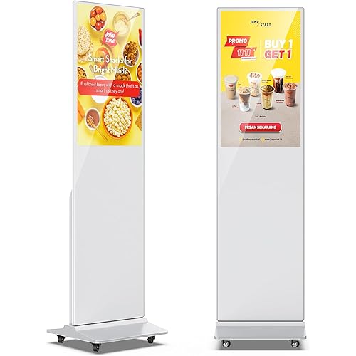 JIYANG 32 Inch Digital Signage Display, Indoor Floor Standing Advertising Display Kiosk Android System,Commercial LCD Totem,Store Displays Screens and Lifetime CMS System(White)