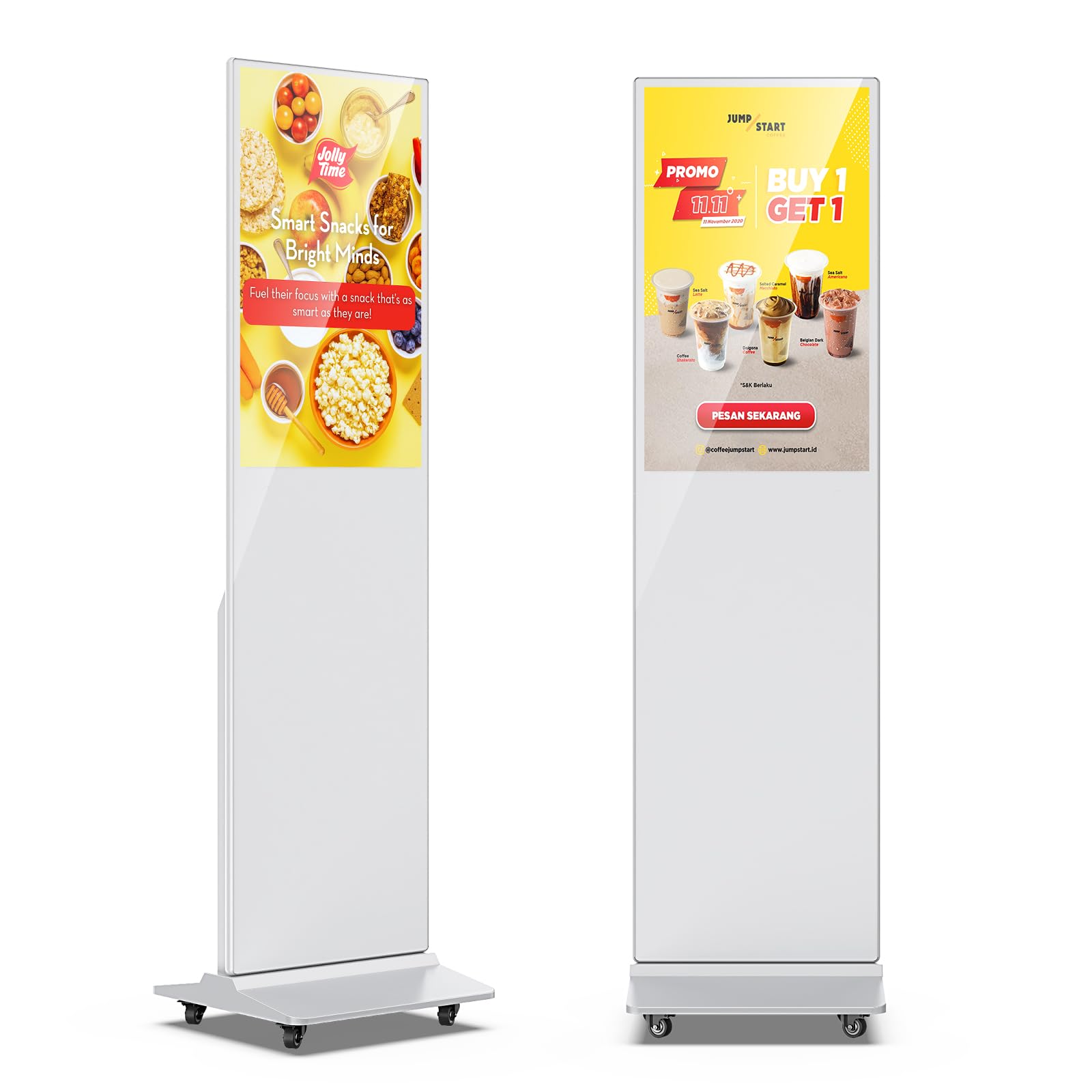 JIYANG 32 Inch Digital Signage Display, Indoor Floor Standing Advertising Display Kiosk Android System,Commercial LCD Totem,Free Customization Stickers and Lifetime CMS System(White)