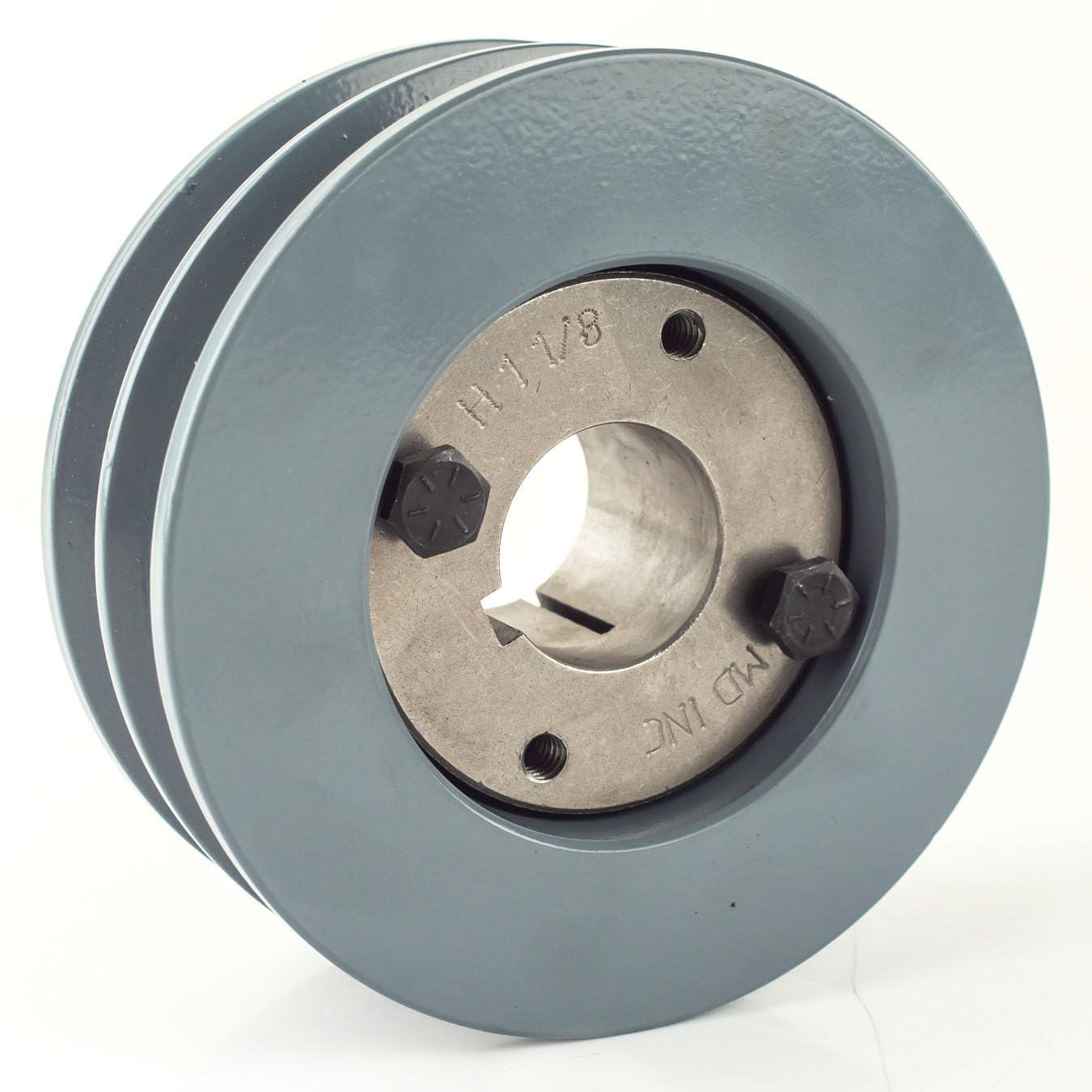 Cast Iron 4.5"" Dual Groove Belt B Section 5L Pulley w/ 1-1/8"" Sheave Bushing, Gray, 2BK47H/H1-1/8