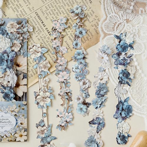 Adesivos de scrapbook com tira longa de flores em relevo retrô adesivos de borda de tiras de flores