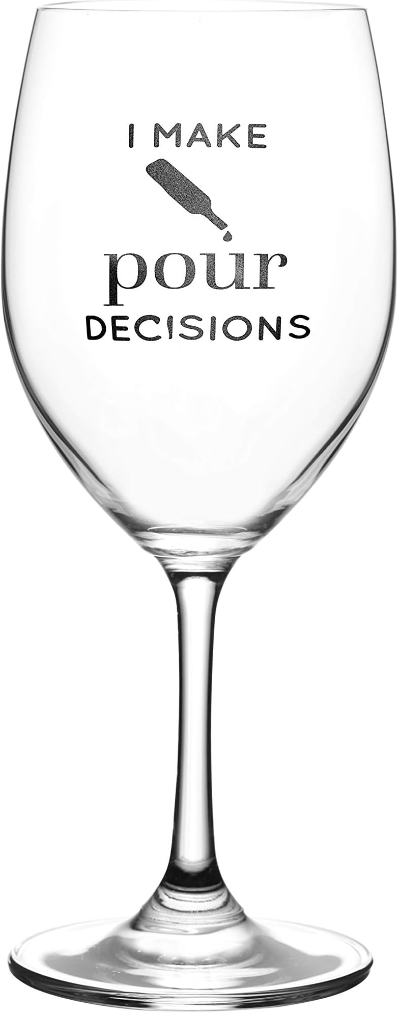 Lushy Wino – I Make Pour Decisions – Cute, Novelty, Etched Stemmed, Large 16-Ounce Wine Glass with Funny Sayings in Gift Box