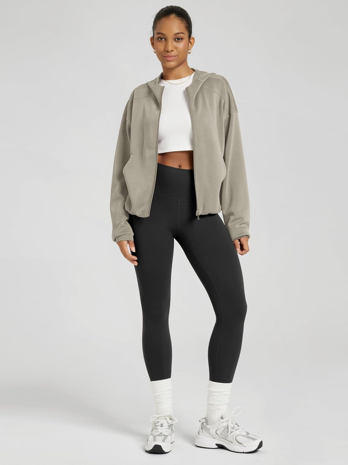 ODODOS Women's Modal Soft Full Zip Hoodie Gathered Hem Long Sleeve Casual Oufit Hooded Jacket with Pockets - Image 5