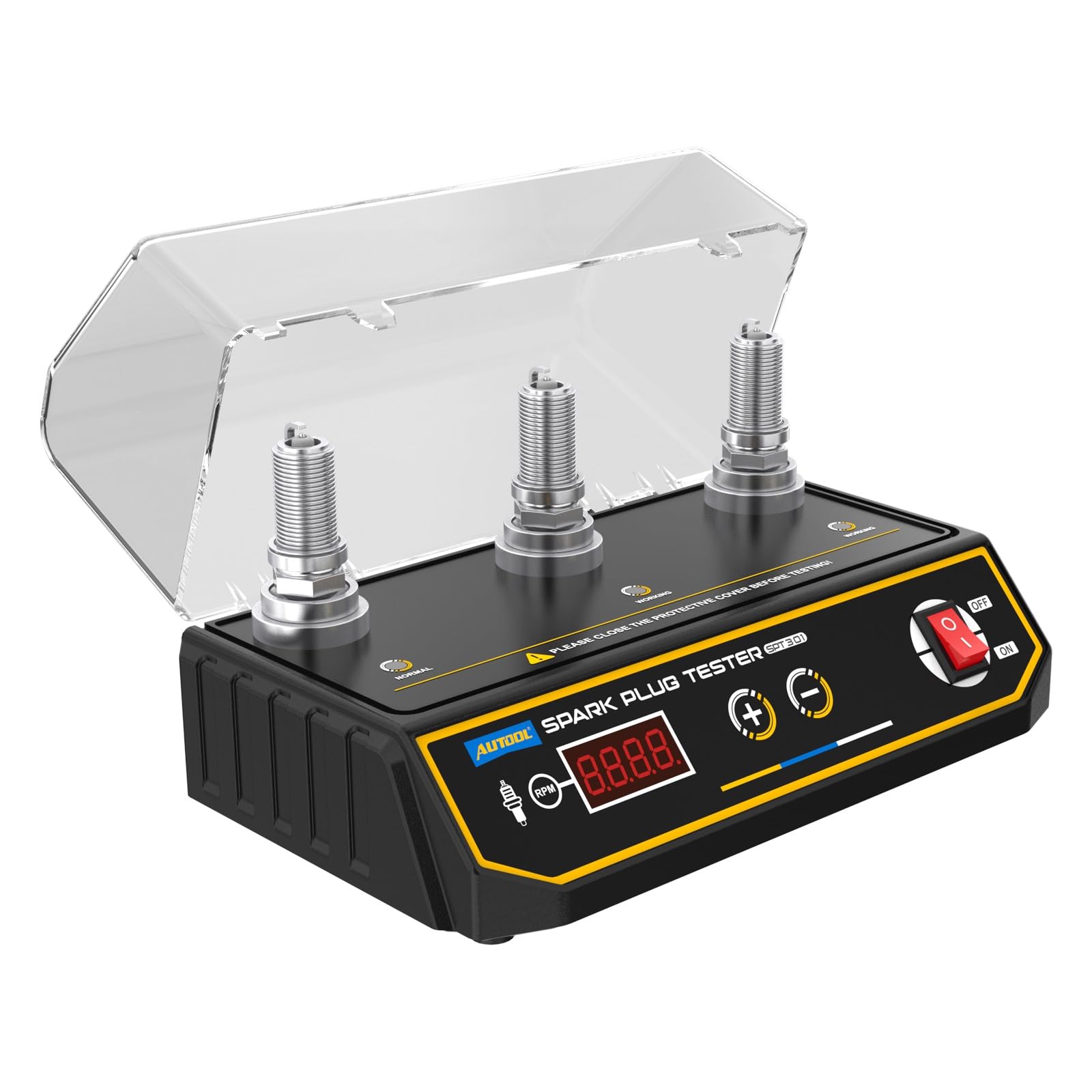 AUTOOL Spark Plug Tester Automotive Engine Ignition Coil Tester 200-9000rpm Adjustable Working Frequency, Three Holes Spark Plug Gap Tool with Protective Cover for All 12V Gasoline Vehicles