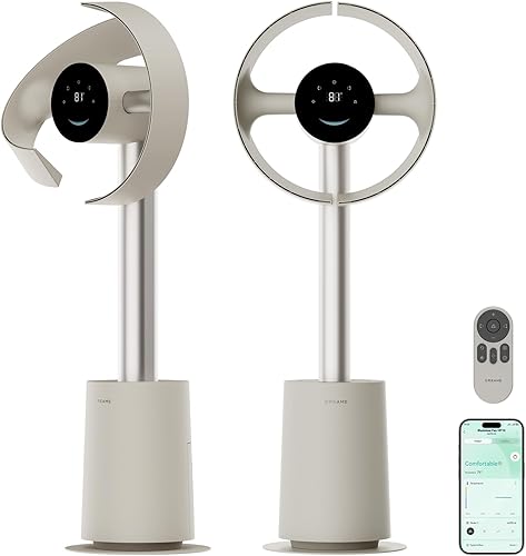 DREAME Ventilador de torre sin aspas para dormitorio, ventilador de pie inteligente con flujo de aire espacial de 270° para circulación de Beige