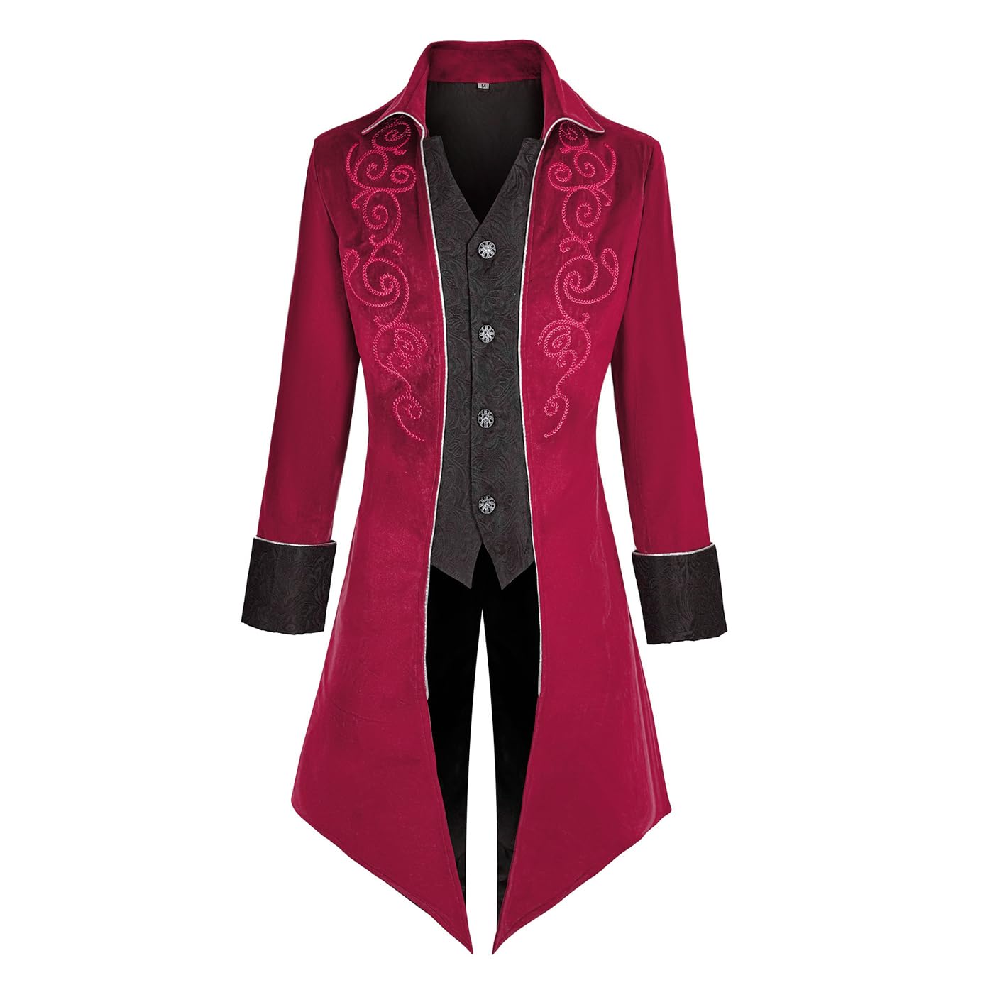 Mofovely Men's Red Medieval Steampunk Tailcoat Jacket Victorian Pirate Coat Renaissance Tailcoat Jacket Costume, 5X-Large