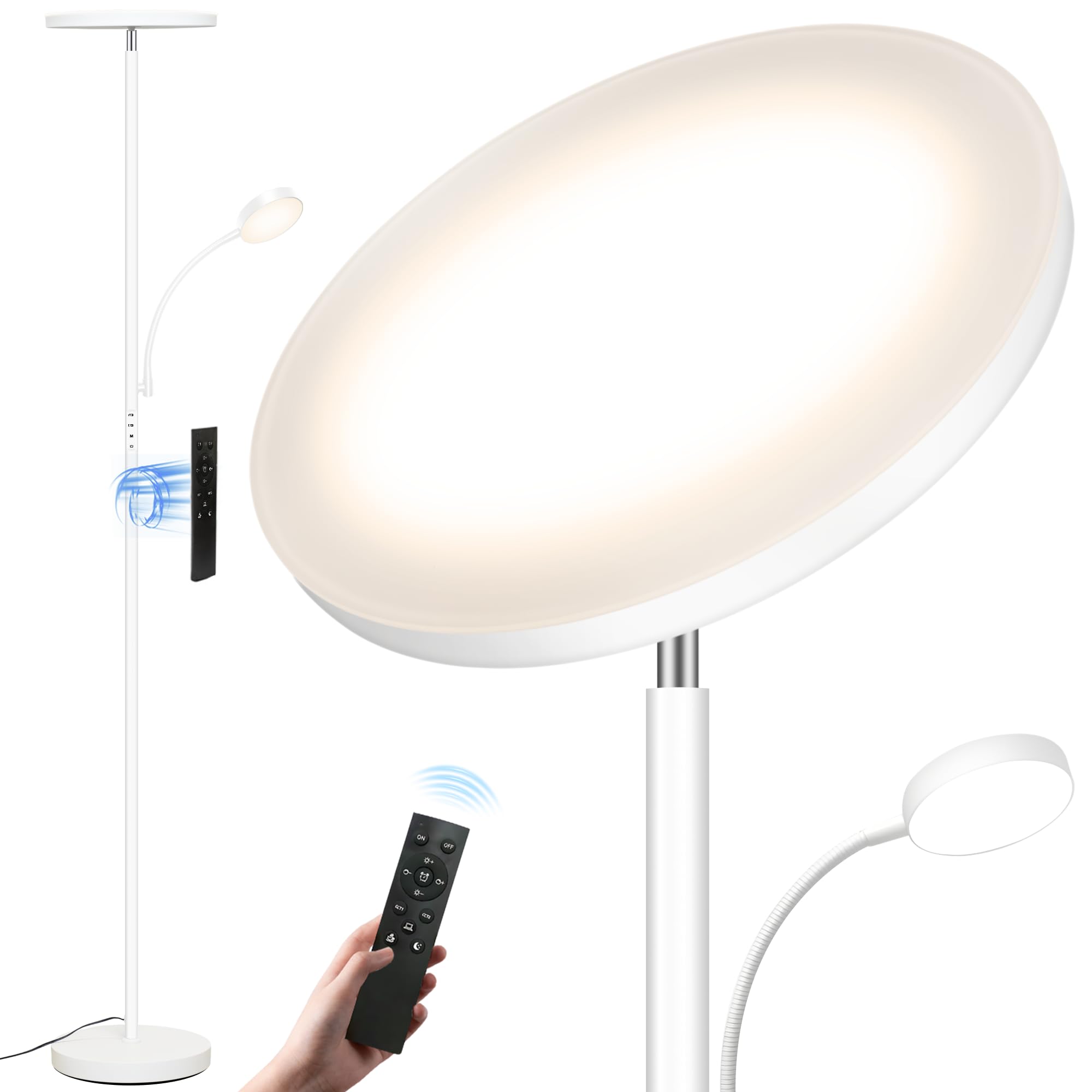 Photo 1 of Floor Lamp-42W/4200LM Super Bright Floor Lamp,Dimmable 2-in-1 LED Floor Lamp for Bedroom,Torchiere Floor Lamps with Remote & Touch Control,69" Tall Standing Lamp for Living Room,Office,Reading,White