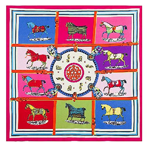 Preisvergleich Produktbild TYJYTM 100% Seide Quadratischer Schal Spanien Zehn Pferde Bedruckte Schals Hochwertige Quadratische Schals Necker Chief Kleine Bandana Lady Hijab, rot, 60CMx60CM