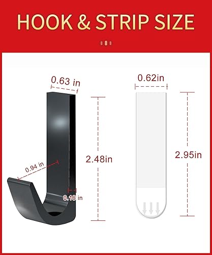 Miniatura 6 de Ganchos de pared colgantes sin daños con tiras adhesivas, ganchos adhesivos para colgar resistentes, ganchos adhesivos negros extraíbles, 6 ganchos