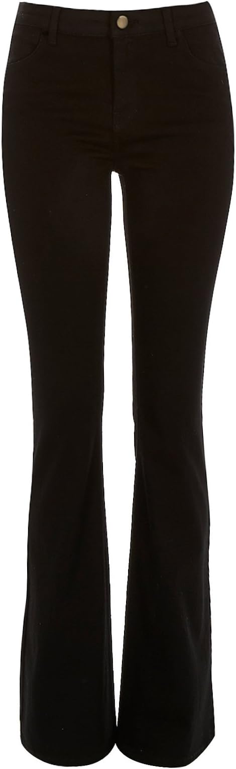New Ladies Flared Boot Cut Wide Leg Hipster Jeans Blue Black Stretch Denim UK 6-16