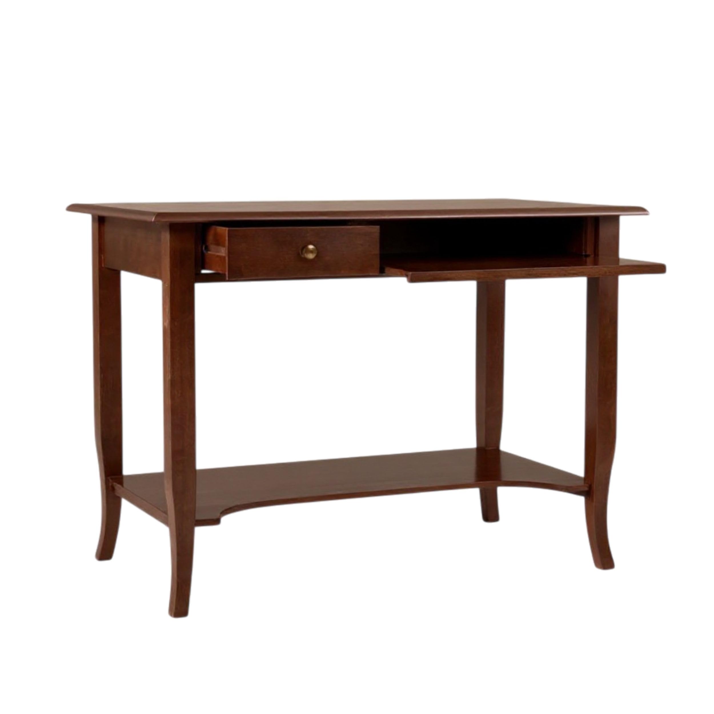 Mar.c.a. Design - Scrivania Ufficio per PC in Legno Noce Scuro, Stile Classico Arte Povera con Porta Computer Fisso, Cassetti e Piano Estraibile per Tastiera e Mouse - Made in Italy