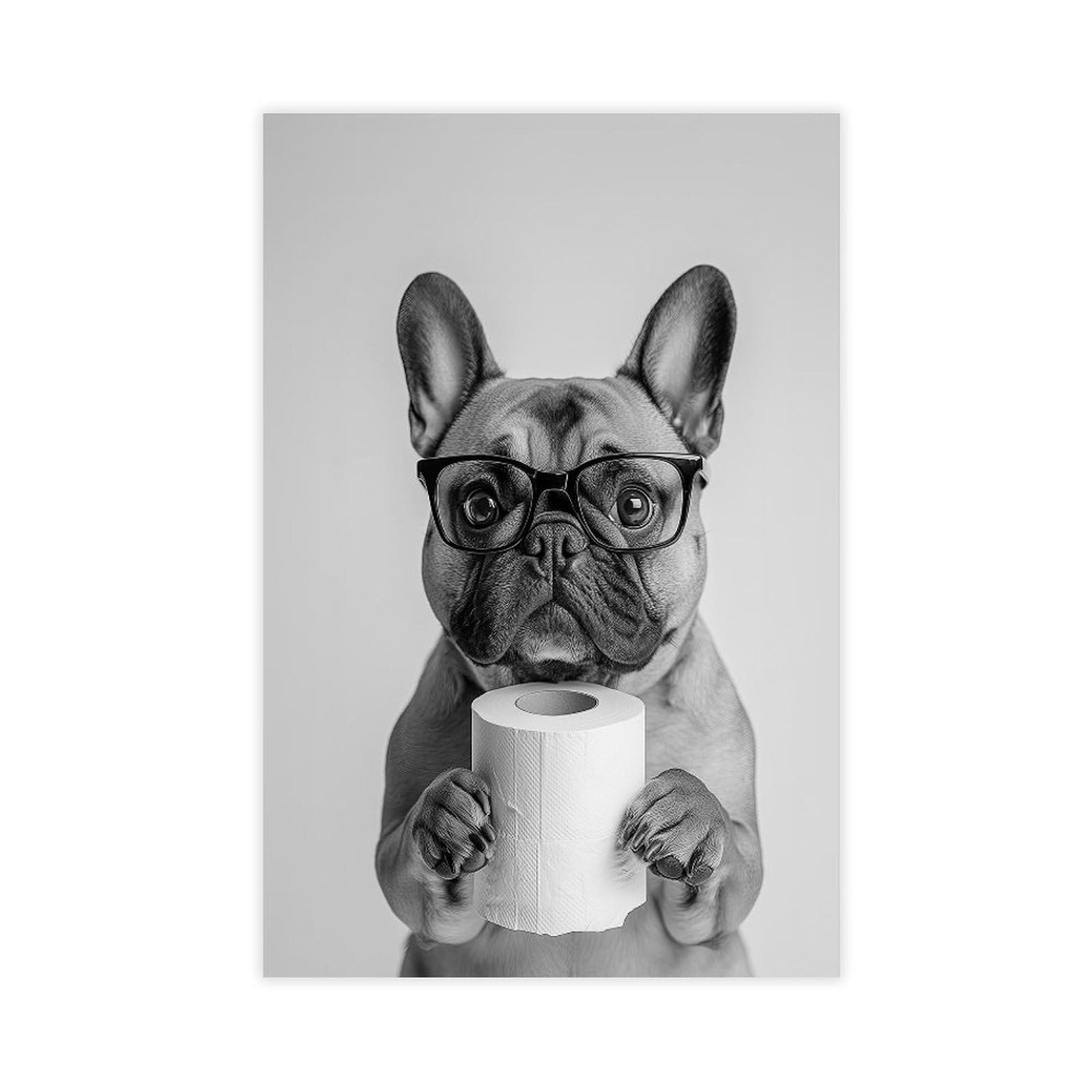 NCUDANK French Bulldog Holding Toilet Paper Canvas Poster Wall Art Decor Print Picture Paintings for Living Room Bedroom Decoration 12x18inch(30x45cm)