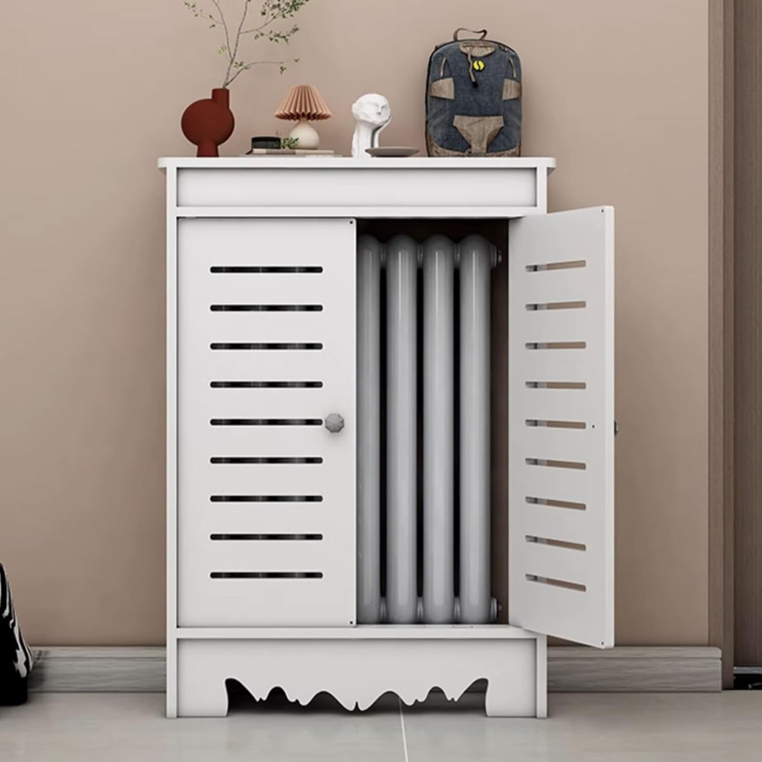 Radiator Covers, Radiator Shelf, Heater Covers, Shielding Storage Design, for Home, Bedroom, Living Room, Bathroom, with 2 Doors(50x60x20cm/19x23x8in)