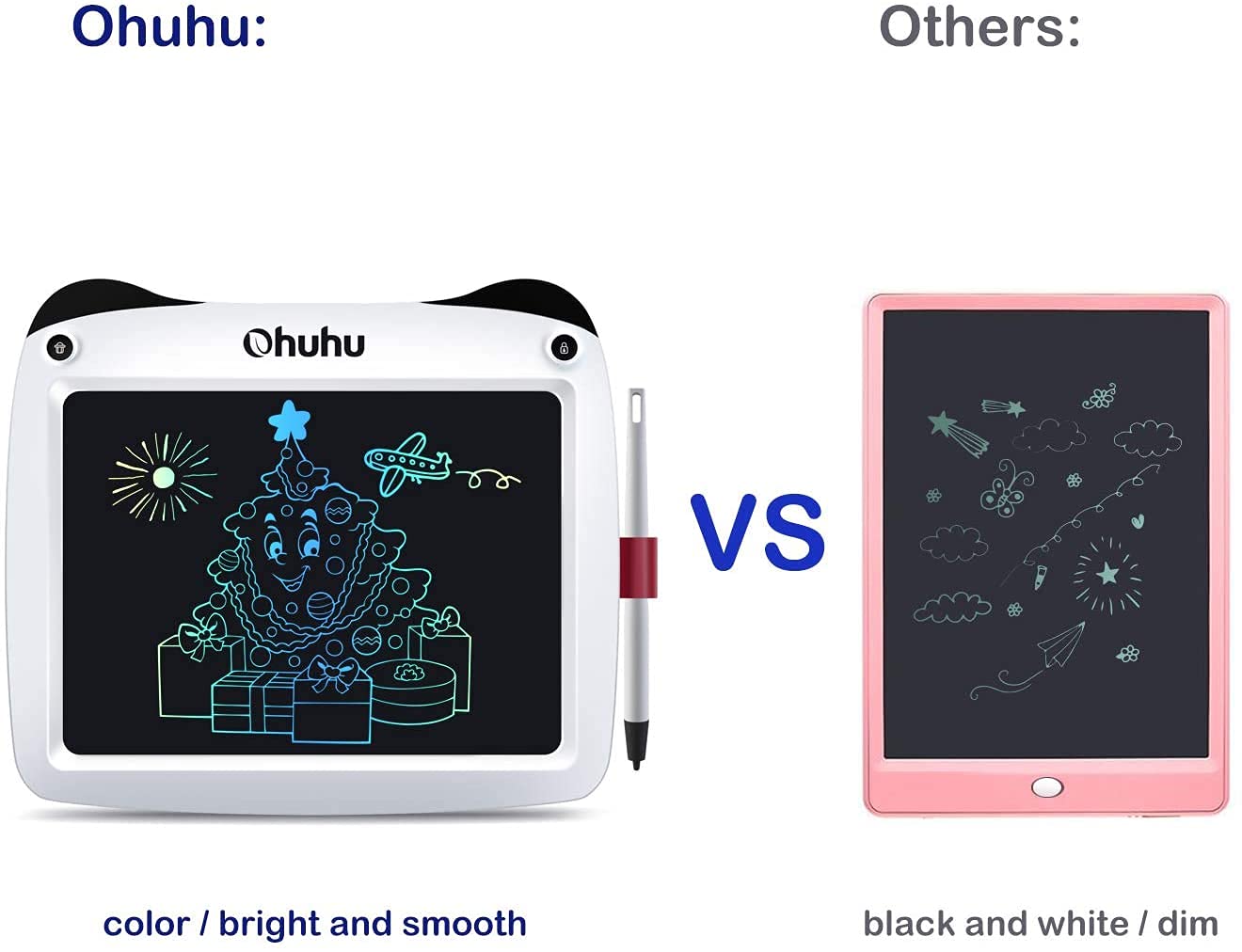 Ohuhu Writing Pad 9 inch LCD Writing Tablet Electronic Slate for Kids Drawing Pad Writing Pad for Kids Toys Birthday Gift for Boys Girls Children at Home and School (No Include Spare Battery) White 3 61ymSkhUbJS. SL1320