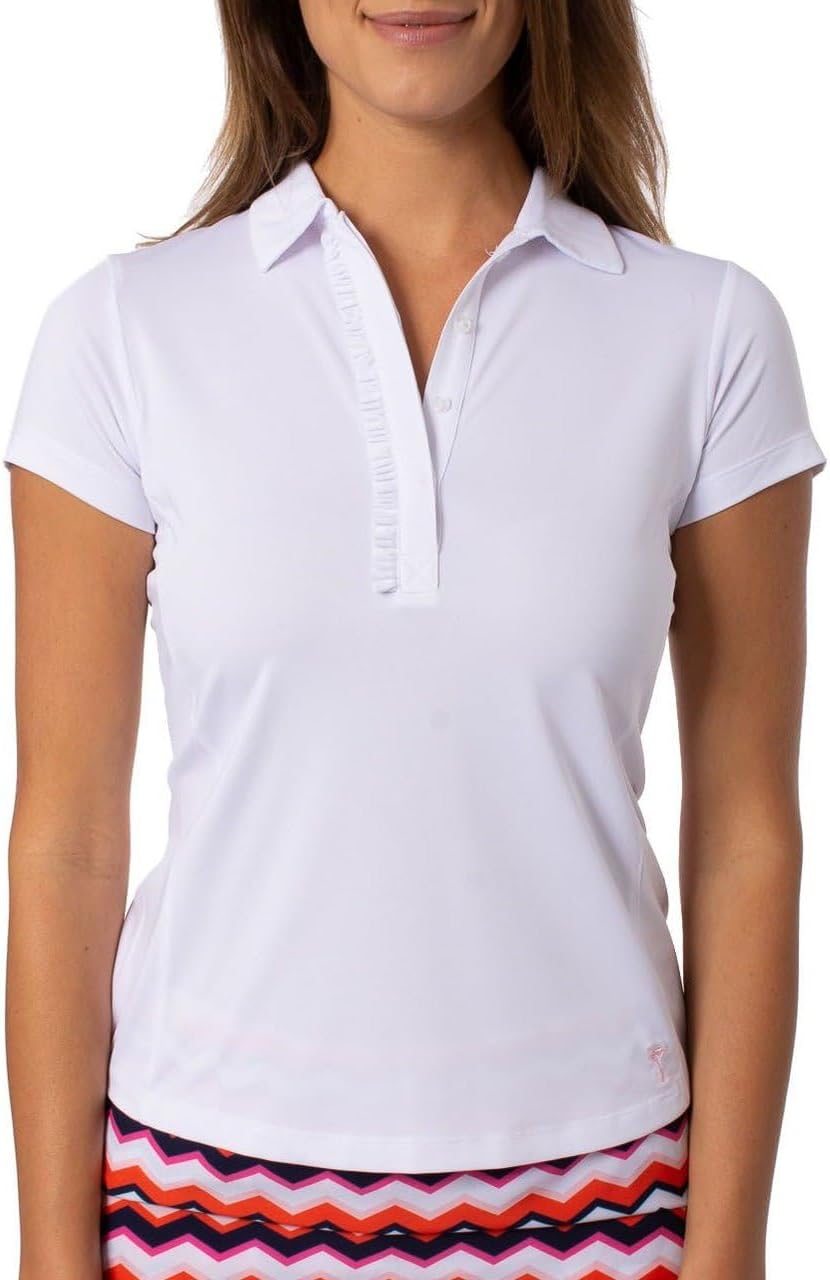 GOLFTINI Short Sleeve Ruffle Polo – Lightweight Stretch Golf & Tennis Shirt with UPF 30+, Moisture-Wicking