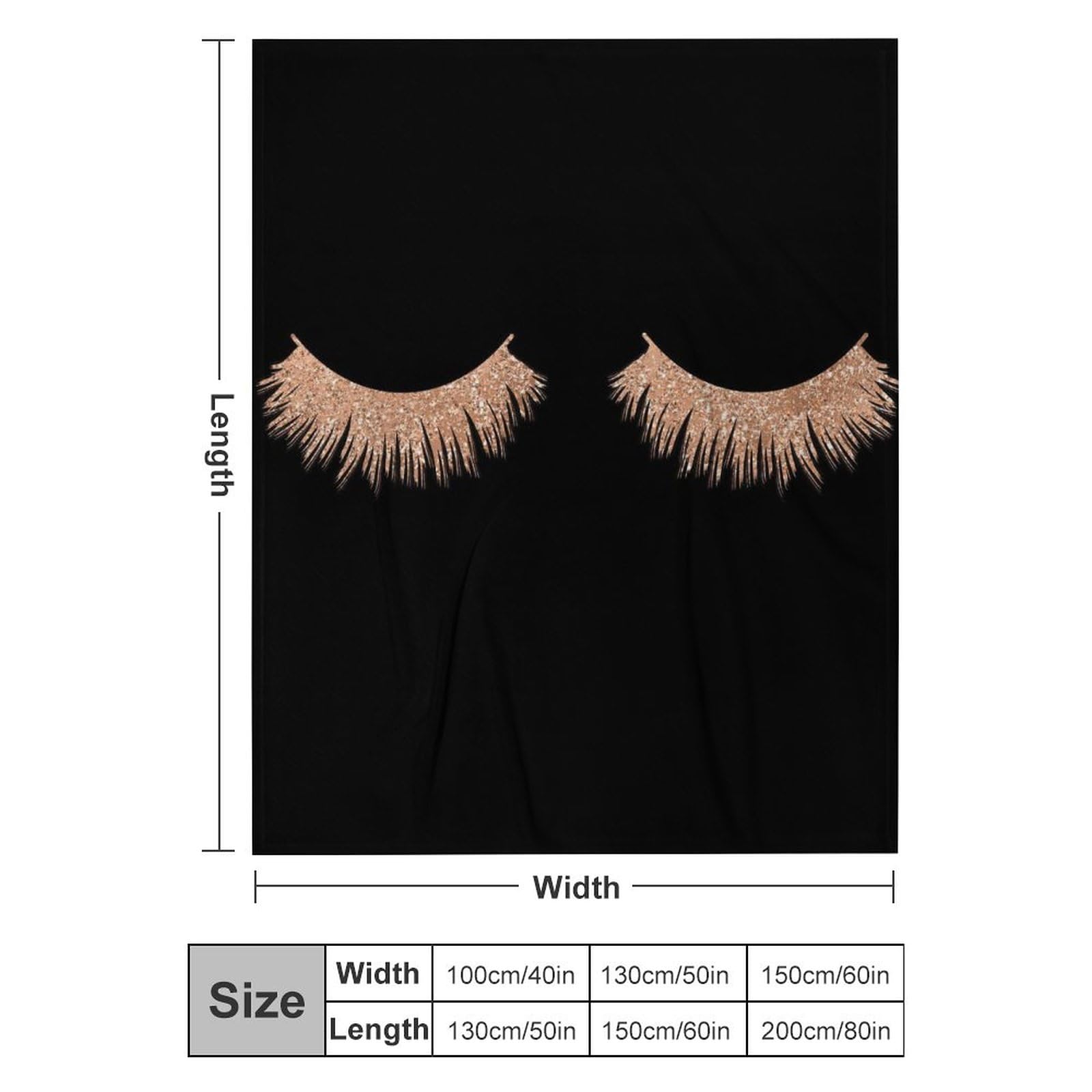 Manta de felpa para maquillaje de pestañas, color negro, elegante, suave y acogedora manta de franela para todas las estaciones para sofá cama, 60 x 80 pulgadas