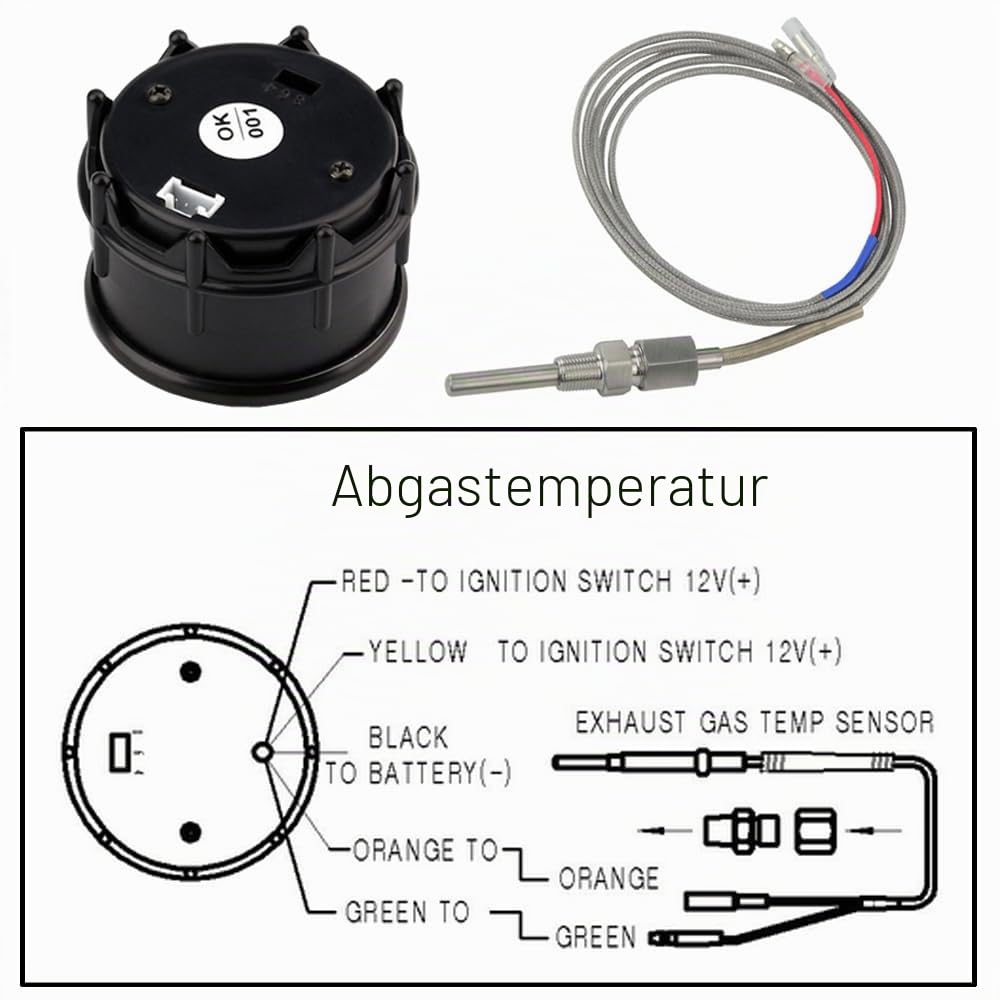ETOPARS Universelle Auto Abgastemperaturanzeige 2Zoll 52mm Auto Abgasmessgerät Digitales Auspuff Gas Temperatur Anzeige Abgas Rot Lichtanzeige Instrument Rauchtönung Len