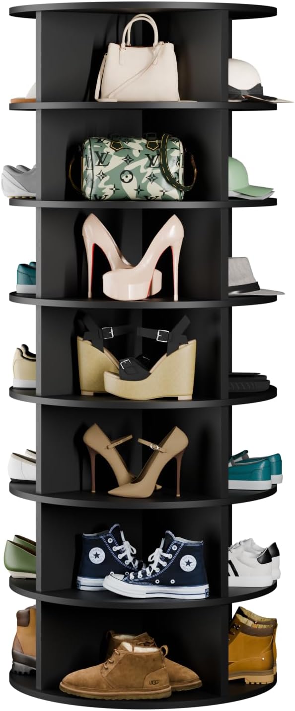 Waleaf 7 Tier Rotating Shoe Rack Tower 360, Revolving Shoe Organizer Spinner, Spinning Shoe Display Lazy Susan, Shoe Carousel, Spinning Shoe Rack for Entryway, Living Room, Bedroom (White)