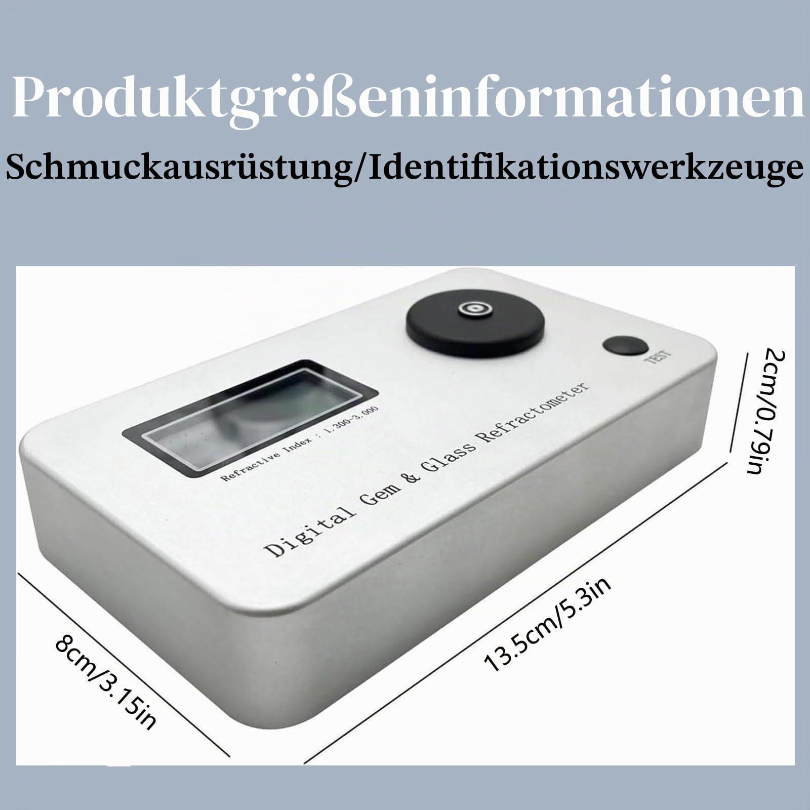 Leichtes Edelstein-Refraktometer, digitales Edelstein-Refraktometer, Messfehler: ±0,005/Genauigkeit: 0,001/Brechungsindex 1,300–3,000