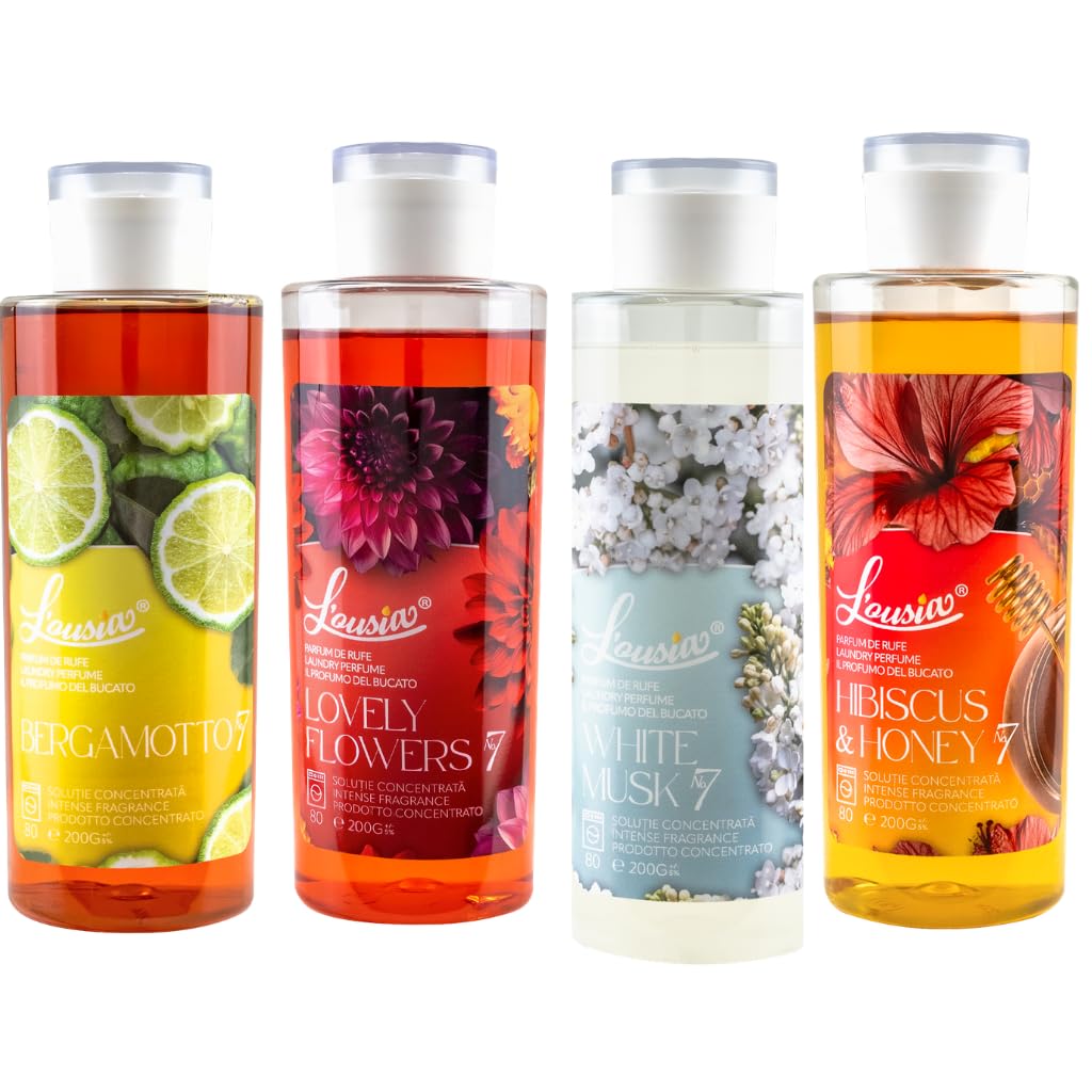 Zestaw promocyjny L'ousia Premium Home Collection 4 x 200 g – LF, HH, Berg, WM, koncentrat i trwały zapach do prania, do 320 prań