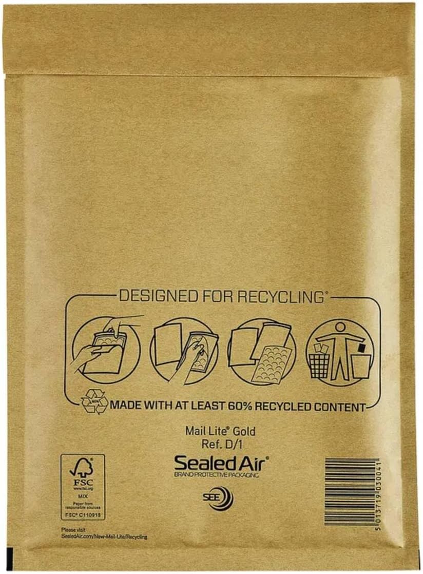 Mail Lite - D/1 - Bubble Lined Padded Envelopes 180 x 260mm - 7" x 10.5" (1 Box of 100) - Gold