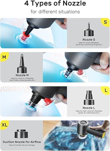Miniatura 5 de QPAU Bomba de aire portátil, aspiradora recargable, bomba de aire, desinflado rápido para colchón de aire, flotadores de piscina