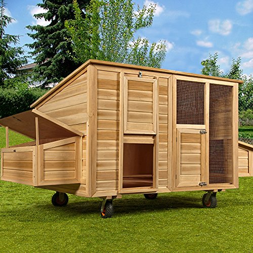 Poulailler mobile sur roues 223x152x118 cm Abri poules avec 2 Pondoirs Nichoirs