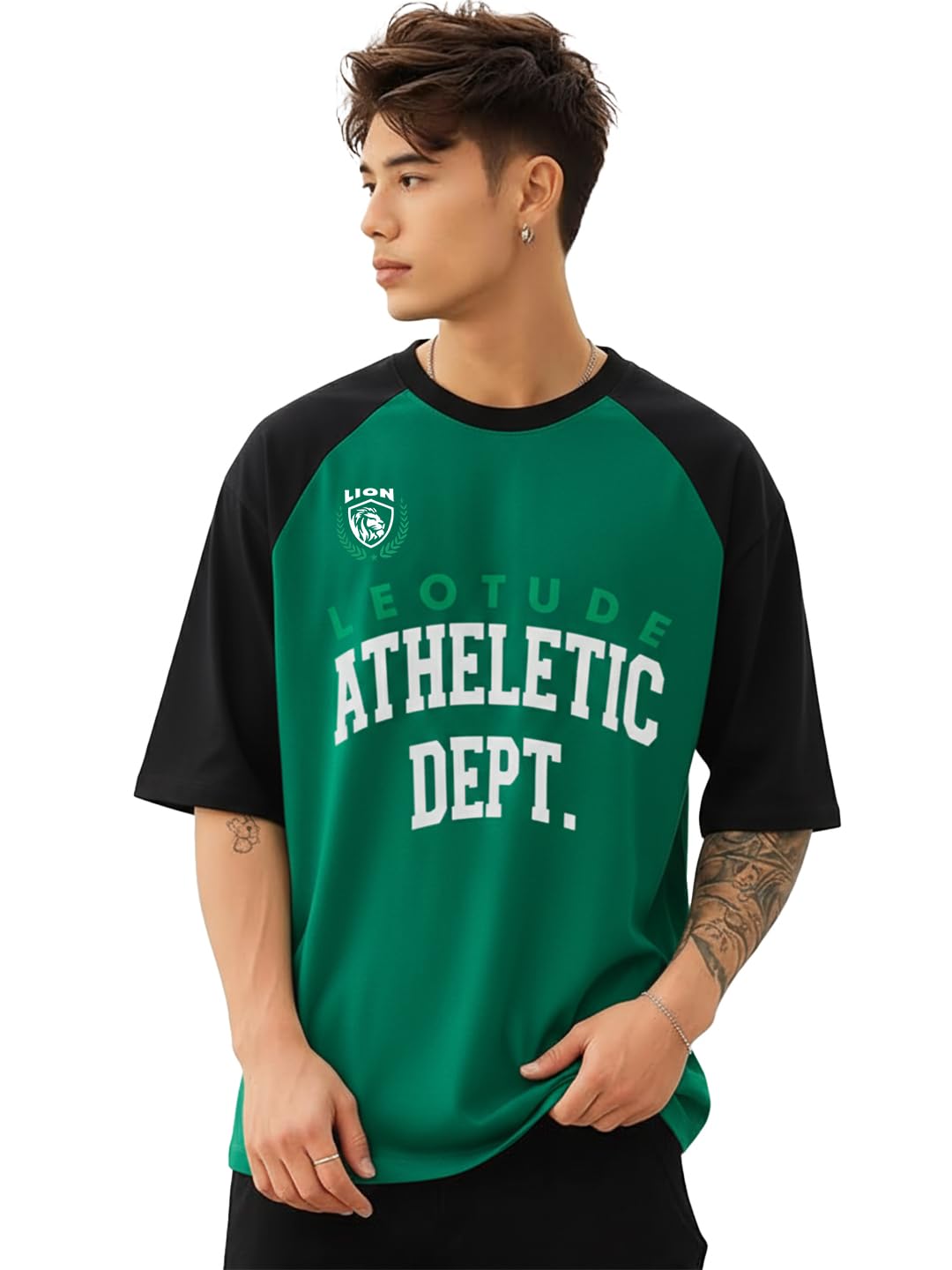 LEOTUDE Mens Atheletic Black Oversized T-Shirt Material Cotton Blend