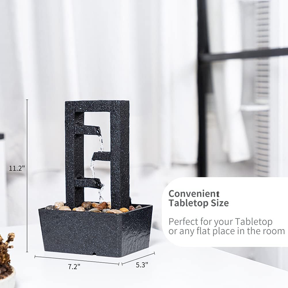 CASLONEE 11 Inch Tall Indoor Relaxation Tabletop Fountain with LED Light and Stone Home/Office Decoration Meditiation Water Resin Foundtain Desktop Waterfall Fountains Rectangle with 3 Slots : Home & Kitchen