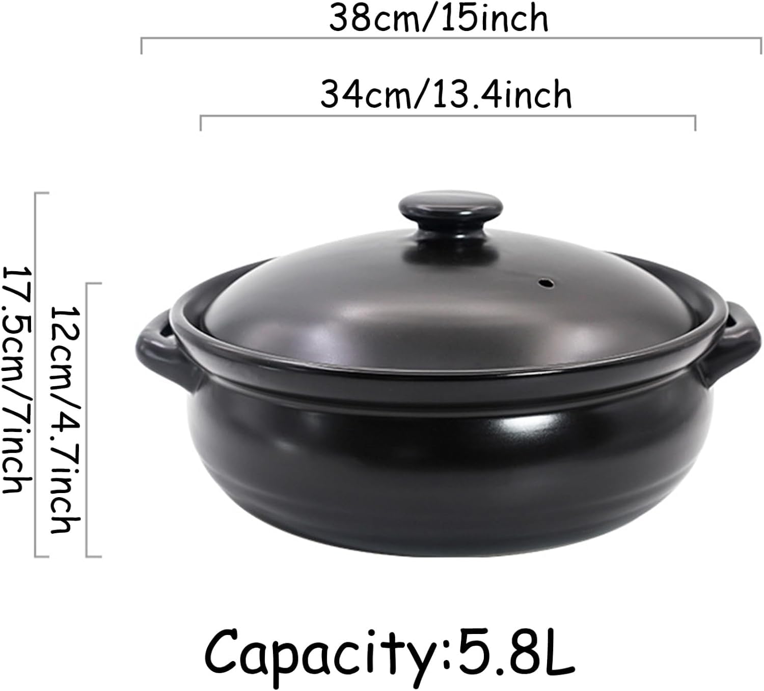 Große Schwarze Keramik-suppenterrine Mit Deckel – Handgefertigter Steinguttopf, Spülmaschinen- Und Mikrowellengeeignet, Ideal Für Zuhause Und Gastronomie Black 5 Quarts