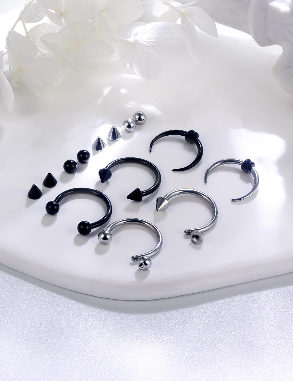 Lcolyoli Septum Rings 16g & 14g - Surgical Steel Septum Pincher & Hypoallergenic Lip Rings Hoop Labret & Snake Bite Piercing Jewelry for Women & Men
