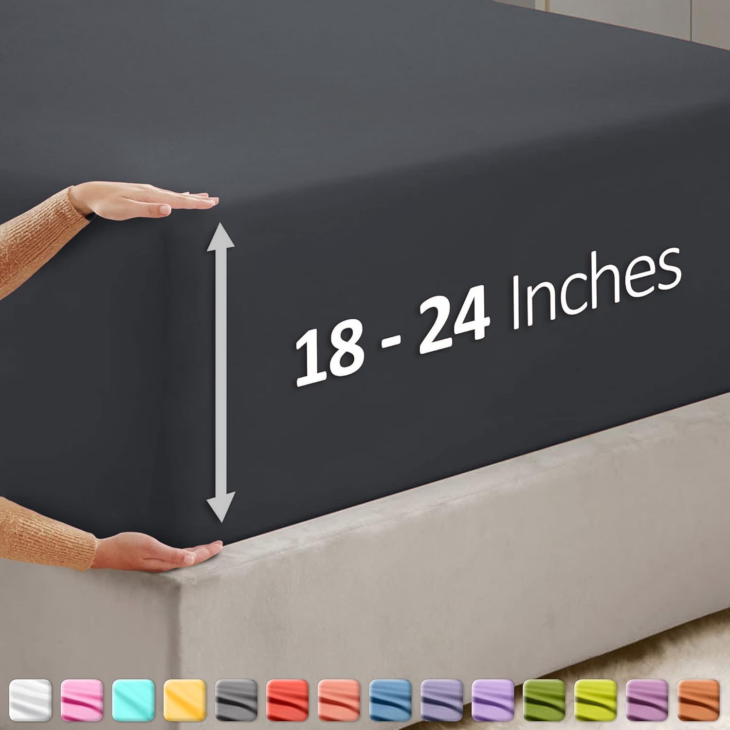 Hearth & Harbor Extra Deep Pocket King Fitted Sheet - Fits 18 to 24 Inch Mattress – Ultra Soft 1800 Microfiber, Wrinkle-Free & Breathable – Hotel Luxury Fitted Sheet Only, Grey