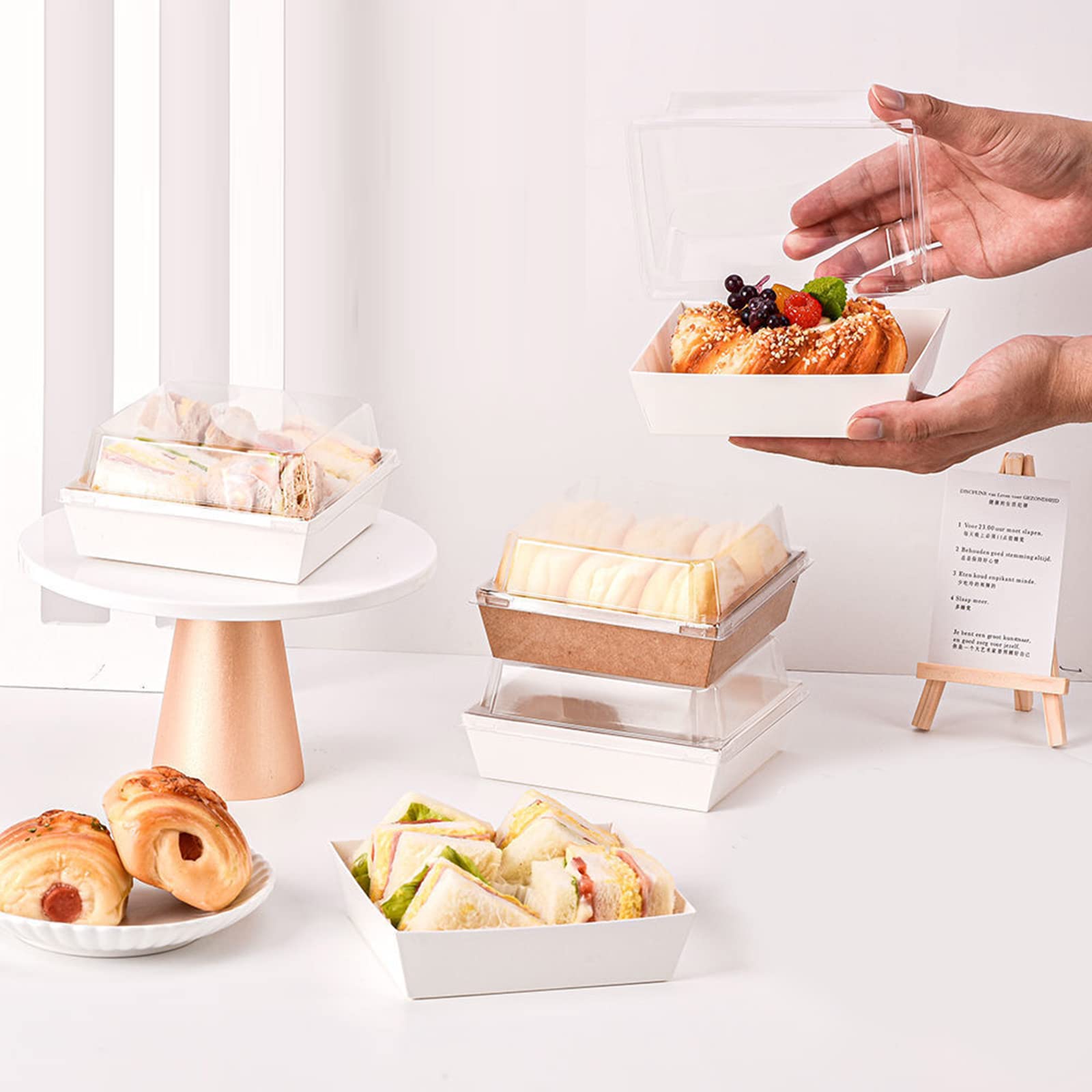 Surflyee 50PCS Cake Slice Boxes - Individual Cake Portions, Cupcake & Sandwich Boxes for Takeaway Parties & Weddings (White) - Image 4