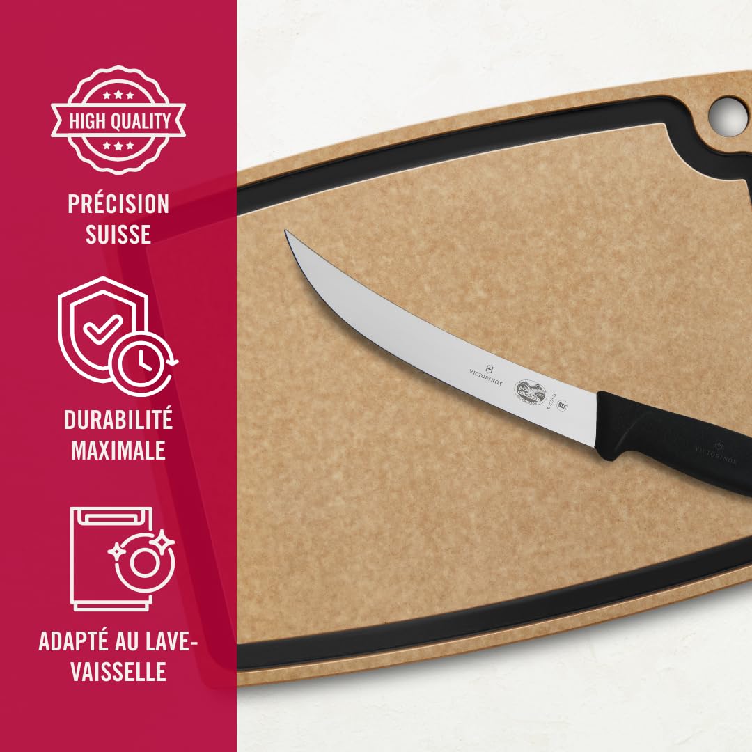 Victorinox Fibrox Couteau de boucher, Couteau long pour couper de gros morceaux de viande, 20 cm, Lame incurvée, Tranchant, Inox, Noir