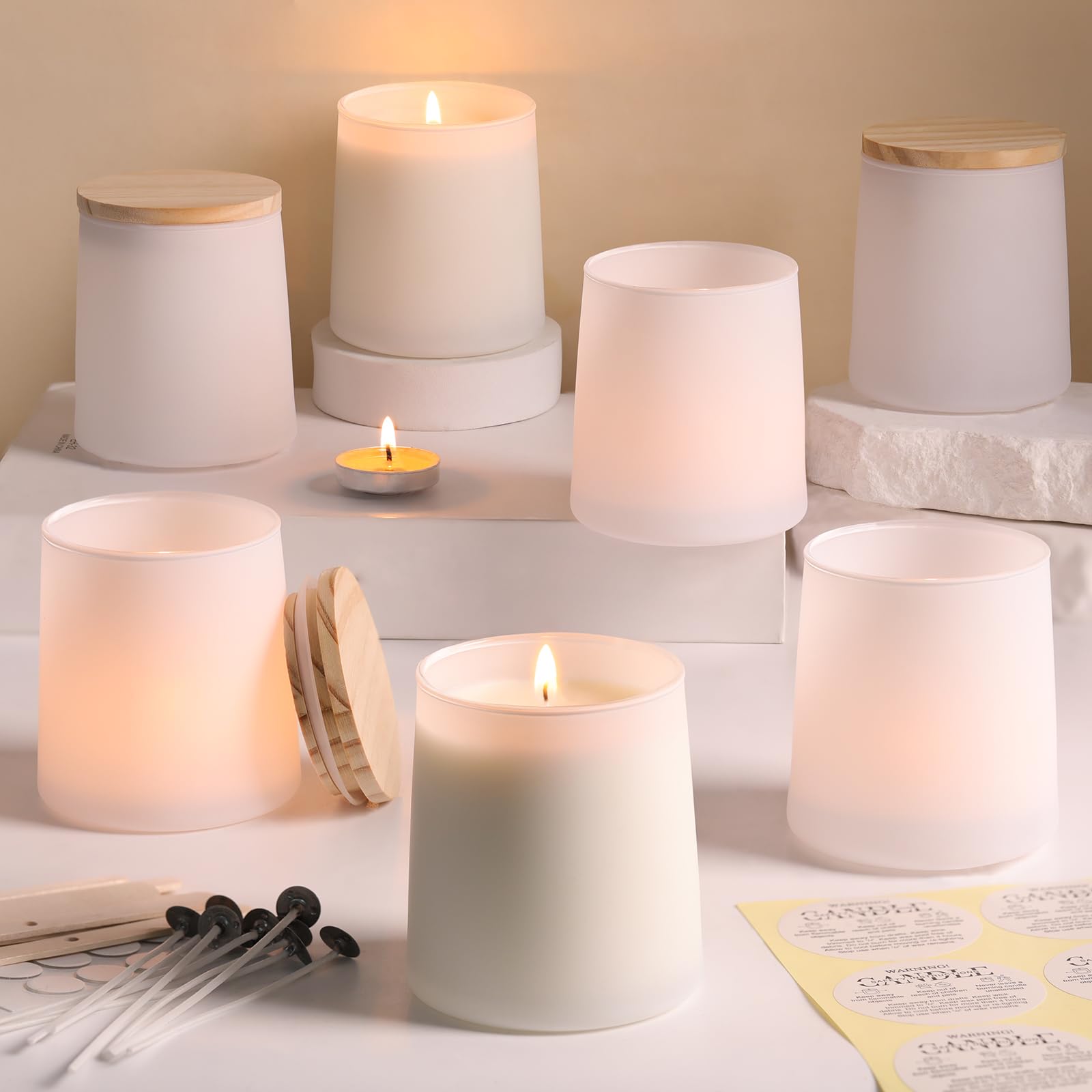 DARJEN 12 Pack Matte White Candle Jars for Making Candles- 9 OZ Empty Glass Candle Making Jars with Making Kits, Candle Making Supplies Candle Containers for Home DIY & GIFS