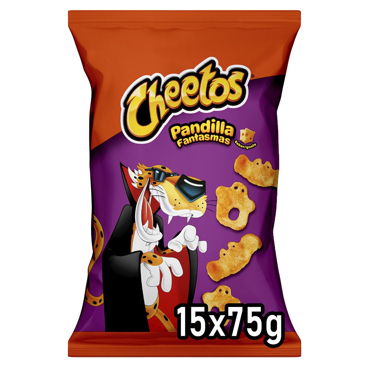 CHEETOS Pandilla Snack de Maíz Frito Sabor Queso para Fiestas y Eventos, Bolsas Individuales de 75 g, Pack de 15