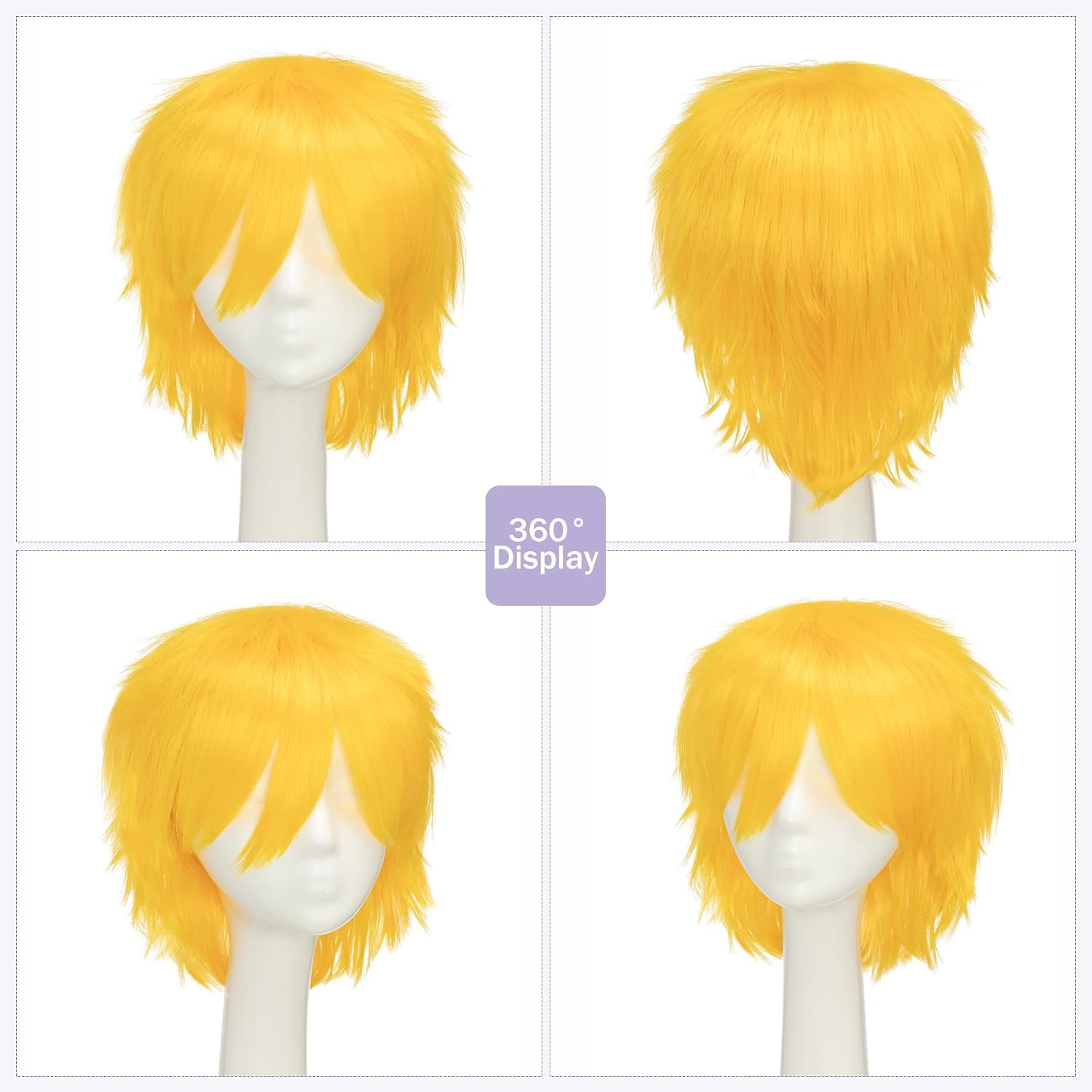 S-noilite Unisex Short Yellow Wig Women Men's Anime Layered Pixie Wigs Fluffy Straight Synthetic Hair Wig for Halloween Cosplay Costume Party (Yellow)
