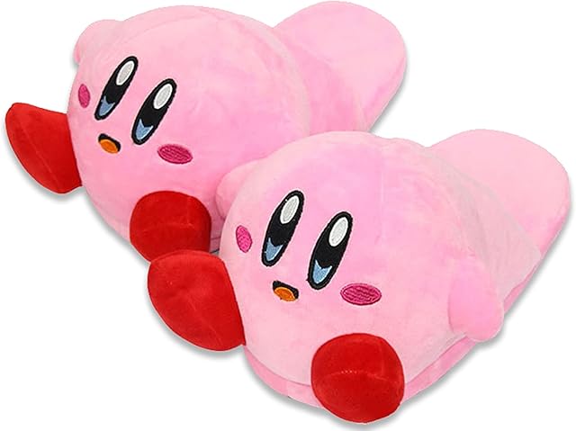 Roffatide Anime Kirby Cute Plush Open Back Floor Slippers Indoor Shoes Fuzzy Slippers with Rubber Sole for Women Pink