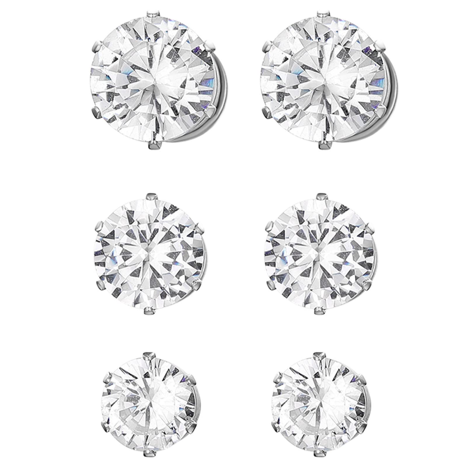 Flongo Sin Agujero magnético para Mujer, Pendientes para Hombre, Juego de Pendientes de circonita, Pendientes de Tuerca, Negro, Oro, Plata Falsa, sin Agujero, Juego de 6 Pendientes