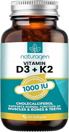 Naturagen Vitamin D3 + K2 1000 IU 60 Capsules | Gluten-Free Easy-to-Swallow Vitamin D3 K2 | 60 Soft Gel Capsule - 2 Months