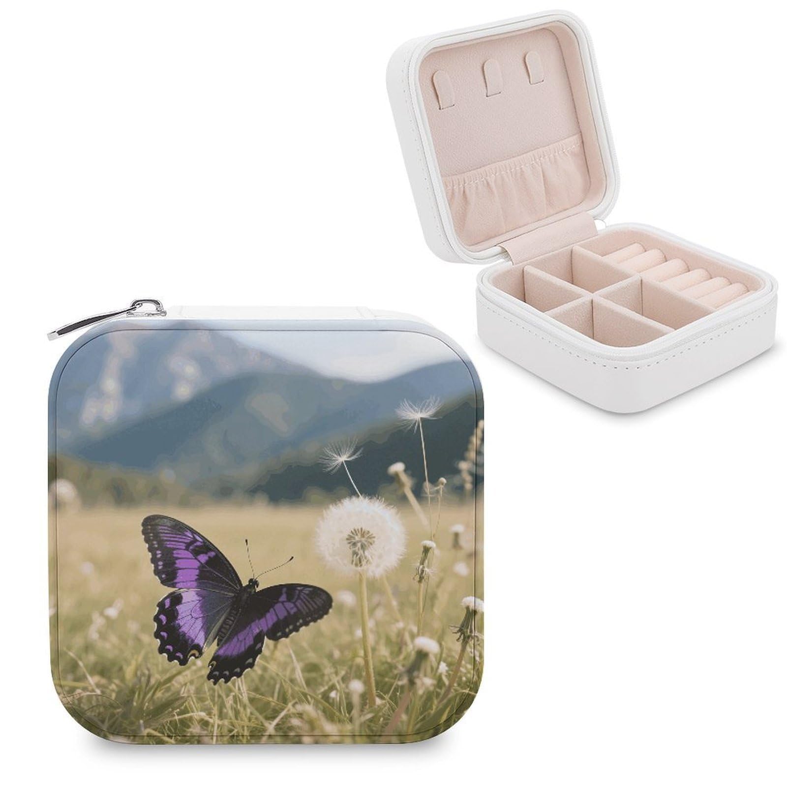 VstaDank Butterfly Jewelry Organizer Travel Case for Women With Zipper Mini Jewelry Case PU Leather Jewelrys Box for Rings Necklaces Bracelets Earring Holder Organizer Storage
