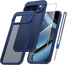 Anloes Case for Google Pixel 10 Pro XL 5G with Tempered Glass, Shockproof Military Protective Case Translucent Matte Back Cover Case (Blue)