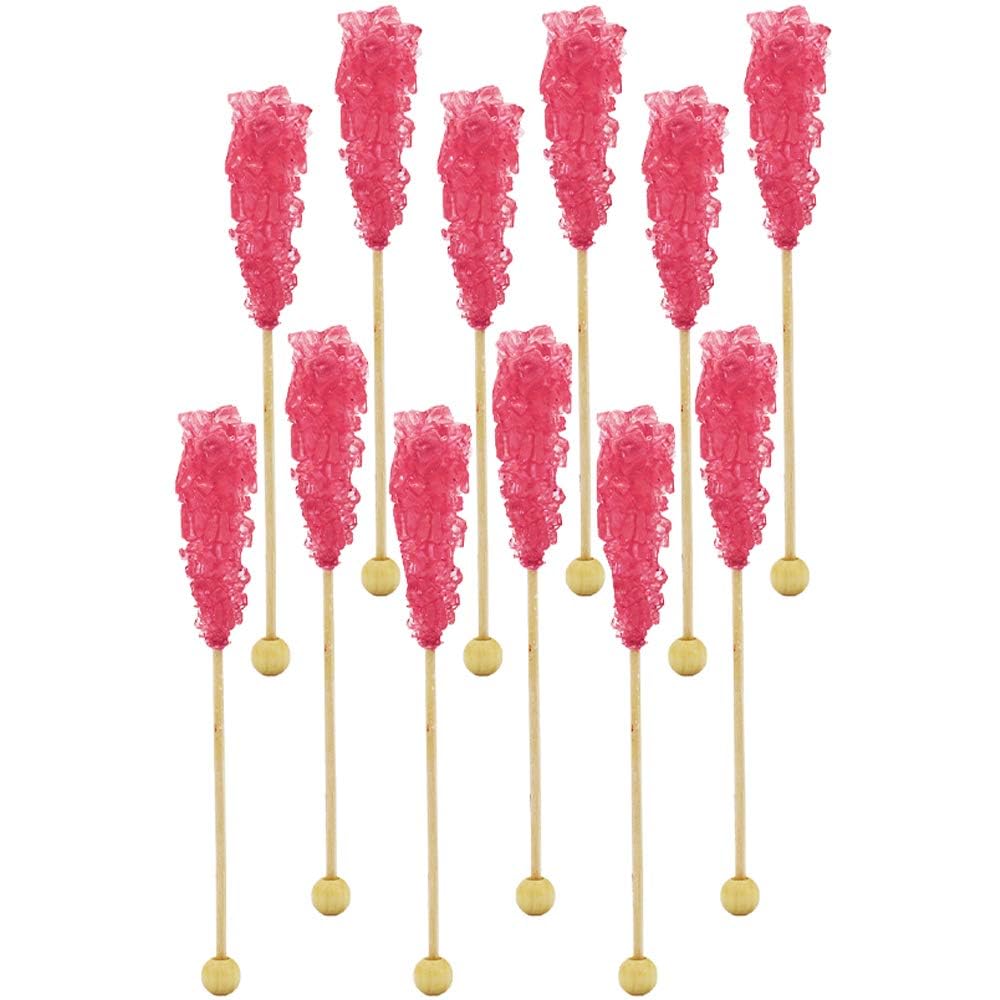 Rock Candy Lollipops Pops Candy Suckers, Variety Flavor and Color Assortment, 5.5" (24-Pack, Cherry)