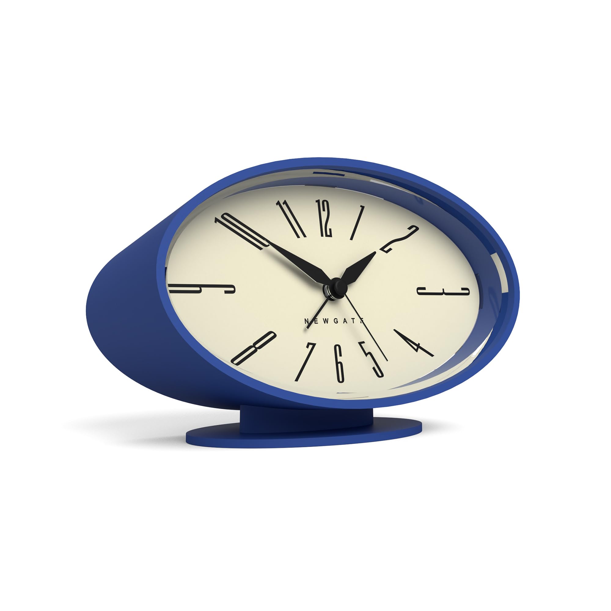 NEWGATE® Ronnie Alarm Clock | Oval Retro Design | Blue Soft Rubberised Finish | Ideal for Bedside, Desk or Shelf | Modern, Retro mid-Century Bedroom & Office Accessory